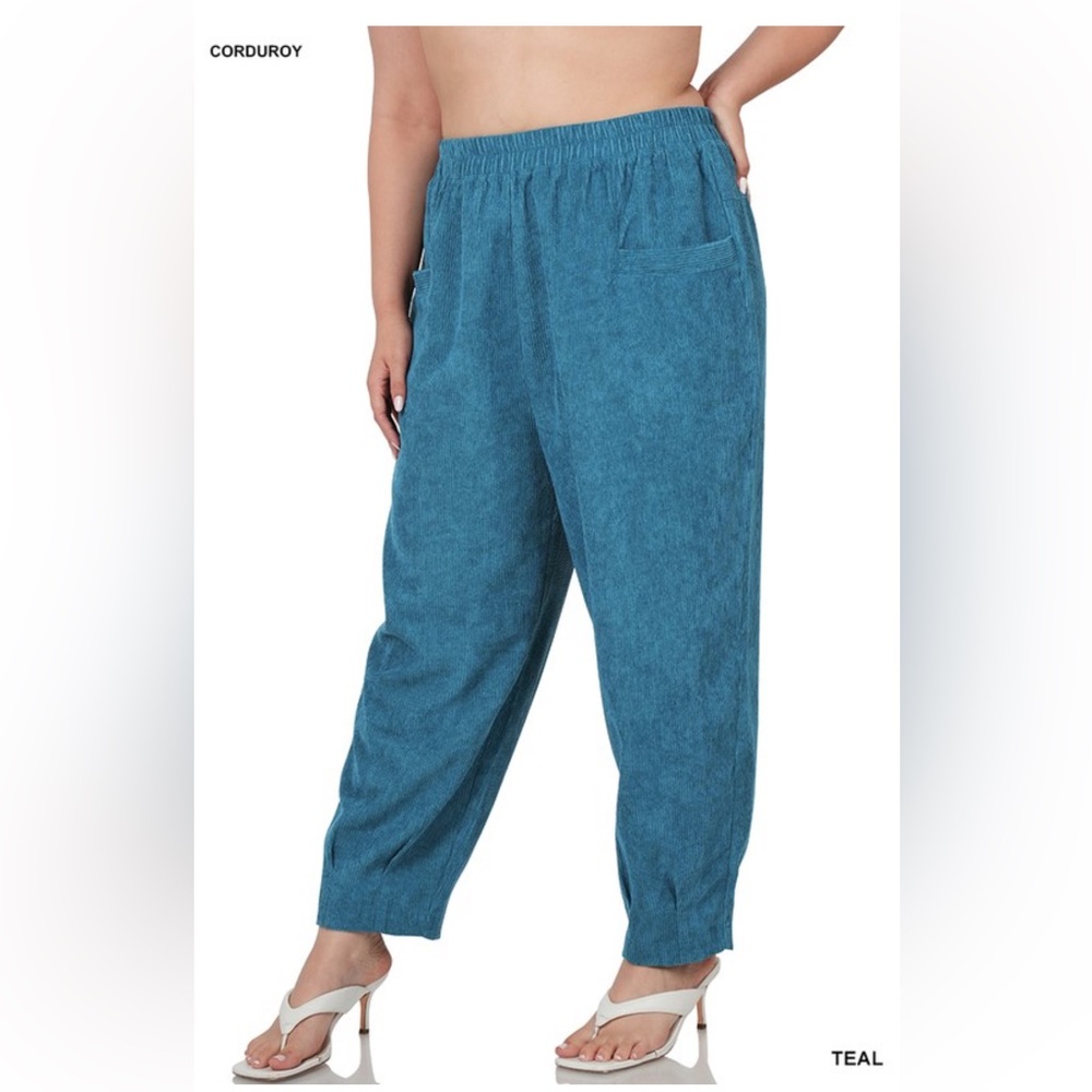 NWT! PLUS TEAL CORDUROY POCKET FRONT PANTS - Picture 2 of 2